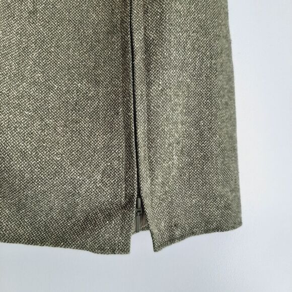 C'EST CITY Silk Wool Blend Side Zip Slit Knee Length Skirt Green Sz 6 - Picture 4 of 8
